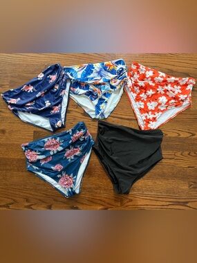 Set of Five High-Waist Maternity Bikini Bottoms - Floral & Solid Mix